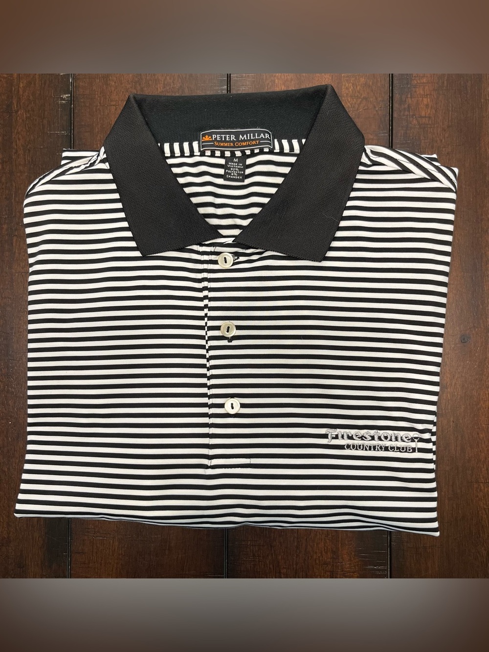 Peter Millar Black & White Striped Golf Polo Firestone Country Club